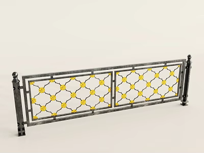Decorative Metal Railings With Black Frame And Yellow Geometric Glass Panels 3d model
