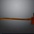 Axe With Wooden Handle And Red Blade On Reflective Surface