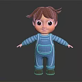 3D Cartoon Boy Character With Brown Hair Blue Striped Shirt And Blue Overalls Standing Pose
