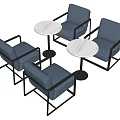 Modern Four Blue Chairs With Black Frame And Two White Round Tables Set 3d model
