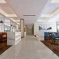 Modern Restaurant Interior With Large Windows Wooden Flooring Dining Tables And Chairs