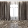 Gray Curtains With White Sheer Design For Modern Interior Window And Wooden Floor
