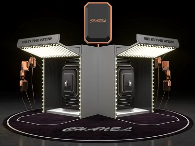 CHIMEI Modern Display Booth With Illuminated Lights Black Finish And Copper Accents 3d model