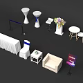 Modern Table And Chair Set With Flower Arrangement Sofa And Side Table 3d model