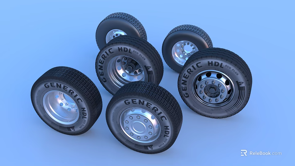 Multiple GENERIC HDL Tires With Silver Rims And Detailed Design 3d model 