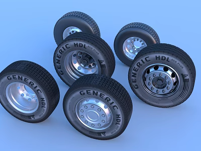 Multiple GENERIC HDL Tires With Silver Rims And Detailed Design 3d model