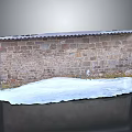 Rustic Stone Wall With Tiled Roof And Snow Covered Base On Smooth Reflective Surface 3d model