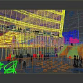 Modern Sky Mall Night Scenery With Glass Facade Bright Lights Slide And Plaza Near High Rise Buildings