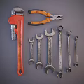 Red Pipe Wrench Orange Handle Pliers And Various Wrenches For Hardware Tools Home Repair
