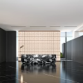 Luxury Modern Front Desk Reception Hall With Exquisite Landscape Decor And Polished Black Marble Flooring