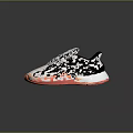 White Athletic Sneakers With Orange Sole And Black Stripes Knit Upper Design