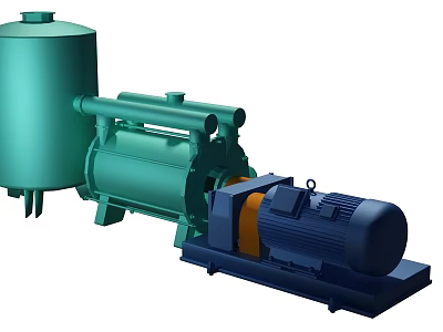 Industrial Vacuum Pump System With Green Storage Tank Blue Motor And Orange Components 3d model