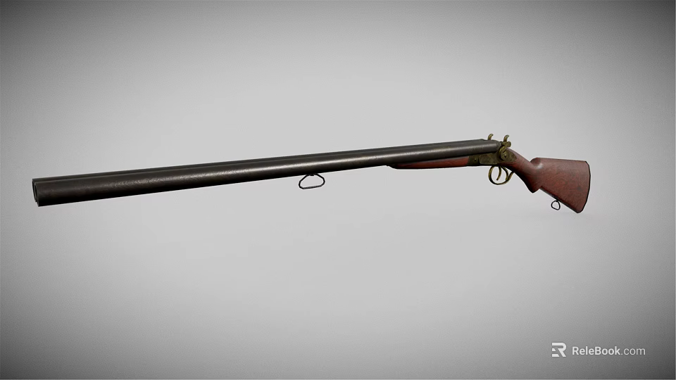 Old Fashioned Shotgun With Long Metal Barrel And Wooden Vintage Stock Design 3d model 