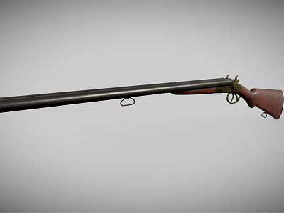 Old Fashioned Shotgun With Long Metal Barrel And Wooden Vintage Stock Design 3d model
