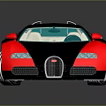 Bugatti Red And Black Convertible Sports Car With Two Seater And Silver Wheels