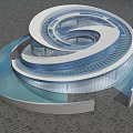 Modern Spiral Structure Building With Glass Facade Water Feature And Landmark Design 3d model