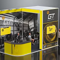 Exhibition Booth Furniture With Yellow White Reception Counter And Chairs