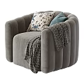 Modern Light Gray Single Sofa with Vertical Stripe Design Patterned Cushions and Knitted Blanket 3d model