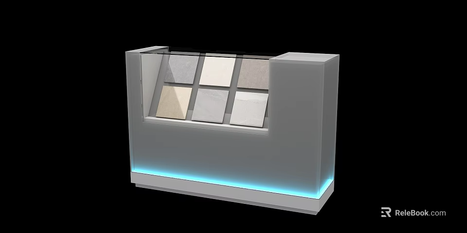 Modern Display Cabinet Shelf With Glass Panel Tile Samples And LED Light Base 3d model