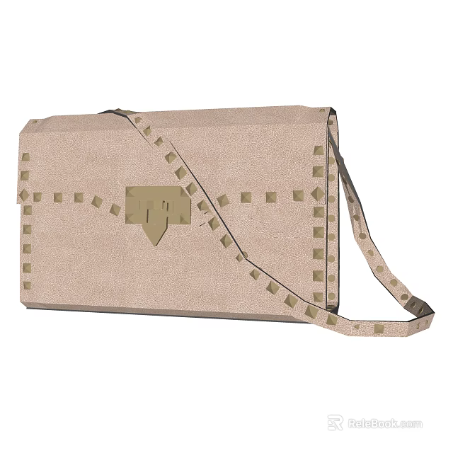 Beige Crossbody Bag With Gold Studs And Decorative Clasp Design 3d model 