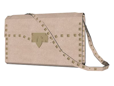 Beige Crossbody Bag With Gold Studs And Decorative Clasp Design 3d model