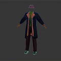 Stylish 3D Character Model With Black Coat Red Lining Black Hat And Gray Pants