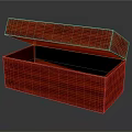 Decorative Ornament Set Featuring Red Wooden Box With Open Lid And Wood Grain Texture