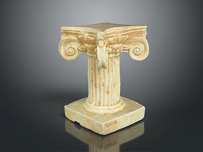 Ancient Classical Column Ornament With Volute Capital Fluted Shaft And Square Base 3d model