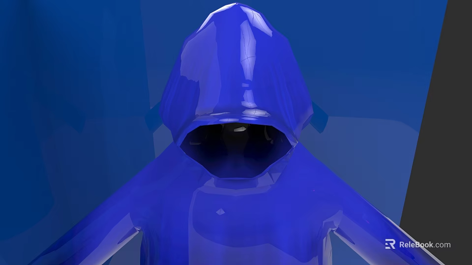 Blue Hooded Shiny 3D Rendered Game and Movie Character with Glossy Surface and Dark Hood 3d model 