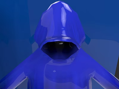 Blue Hooded Shiny 3D Rendered Game and Movie Character with Glossy Surface and Dark Hood 3d model