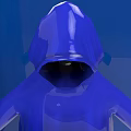 Blue Hooded Shiny 3D Rendered Game and Movie Character with Glossy Surface and Dark Hood