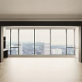 Sleek Dark Wall Paneling In Modern Living Room With Large Windows And City View