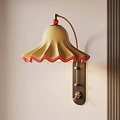 Modern Wall Lamp With Yellow Bell Shaped Lampshade Red Wavy Edge And Black Metal Base