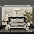 Classic Bedroom Interior Design With Floral Wallpaper Bed Bench Nightstand And Chandelier