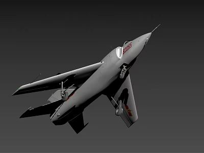 Gray Fighter Jet Flying with Aerodynamic Wings Detailed Fuselage and Sharp Nose Against Dark Background 3d model
