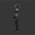 Mechanical Armored Biological Character Standing With Gray Blue Armor And Antenna Headpiece