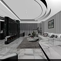 Modern Living Dining Room Interior With White Sofa Dining Table And Marble Floor