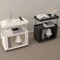 Modern White And Black Coffee Tables With Multi Tier Design And Decorative Items
