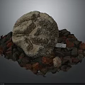 Brain Shaped Coral Specimen with Red and Gray Stones and Bottom Tag