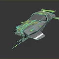Futuristic Sci Fi Vehicle With Gray Body Orange Blue Details And Weapon Like Parts