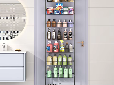 Modern Bathroom Vanity With Round Mirror And Multi Layer Shelf For Organized Toiletries 3d model