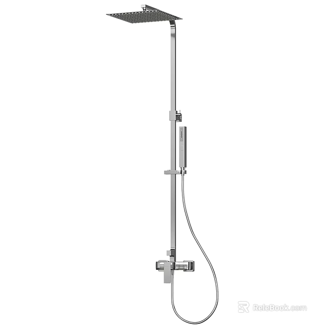 Modern Chrome Shower Faucet With Handheld Sprayer And Adjustable Rod 3d model 