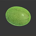 Fresh Green Cantaloupe Fruit with Textured Skin and Oval Shape on Black Reflective Surface