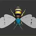 Artistic Bee Figurine With Blue Head Yellow Black Striped Body Transparent Wings And Metallic Legs