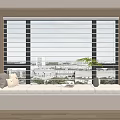 Modern Shangri-La Blinds Venetian Blinds Honeycomb Blinds Rolling Blinds Bay Window Cushion Pillow Green Plant Ornaments Book 3d model