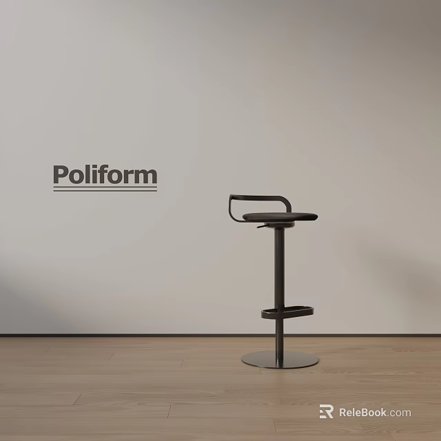 Modern Minimalist Poliform Bar Stool With Metal Frame And Round Seat 3d model 