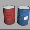 Two Red And Blue Storage Barrels With White Label For Home Use 3d model