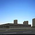 Vibrant Commercial Street With Modern High Rise Buildings Cars Pedestrians Trees And Outdoor Umbrellas