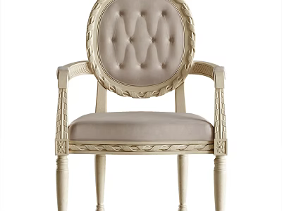 Elegant Light Colored Accent Chair with Tufted Round Backrest Carved Armrests and Carved Legs 3d model