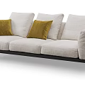 Light Gray Linen Three Seater Sofa With Two Yellow Decorative Cushions 3d model